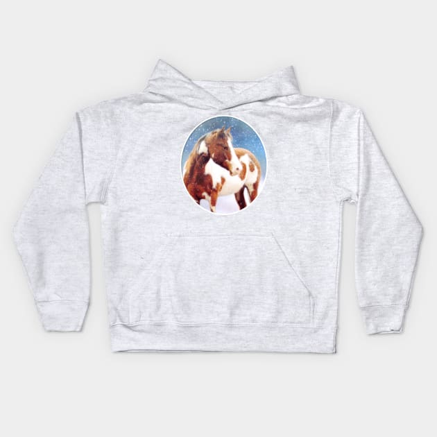 Paint Horse Snow Day Kids Hoodie by bhymer